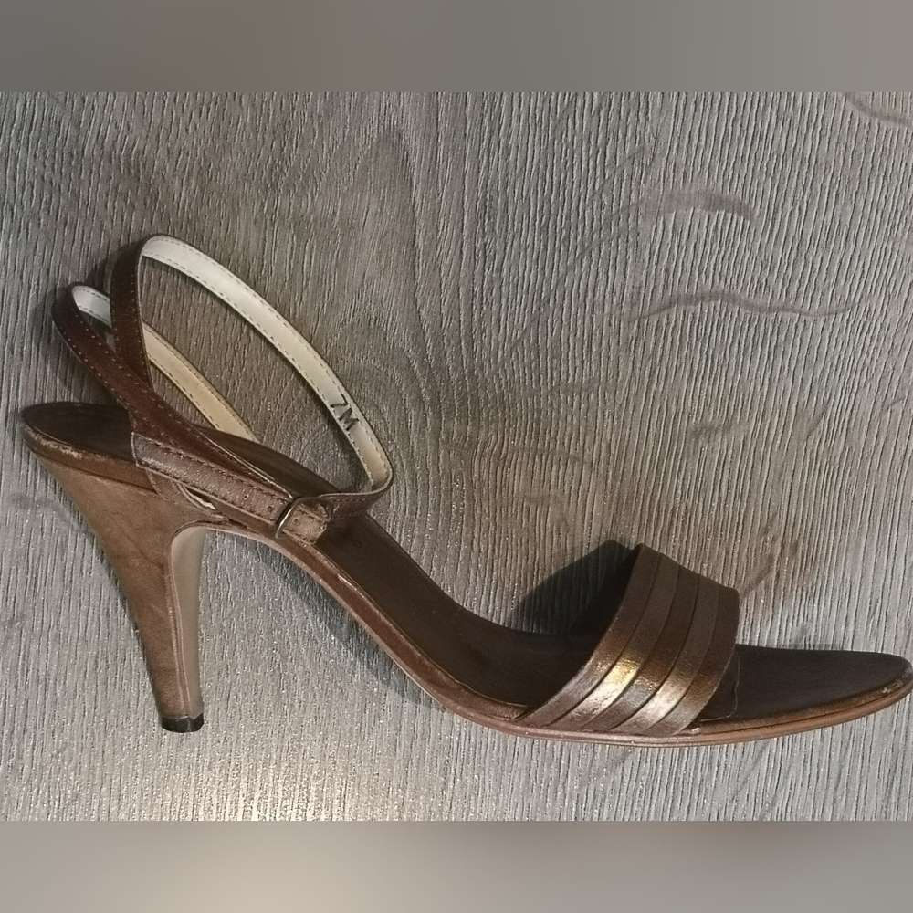 Vintage Striped Gold Leather Strappy Disco Sandals - size 37